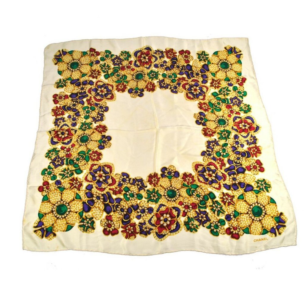Authentic Chanel Cc Logos Big Scarf Handkerchief W